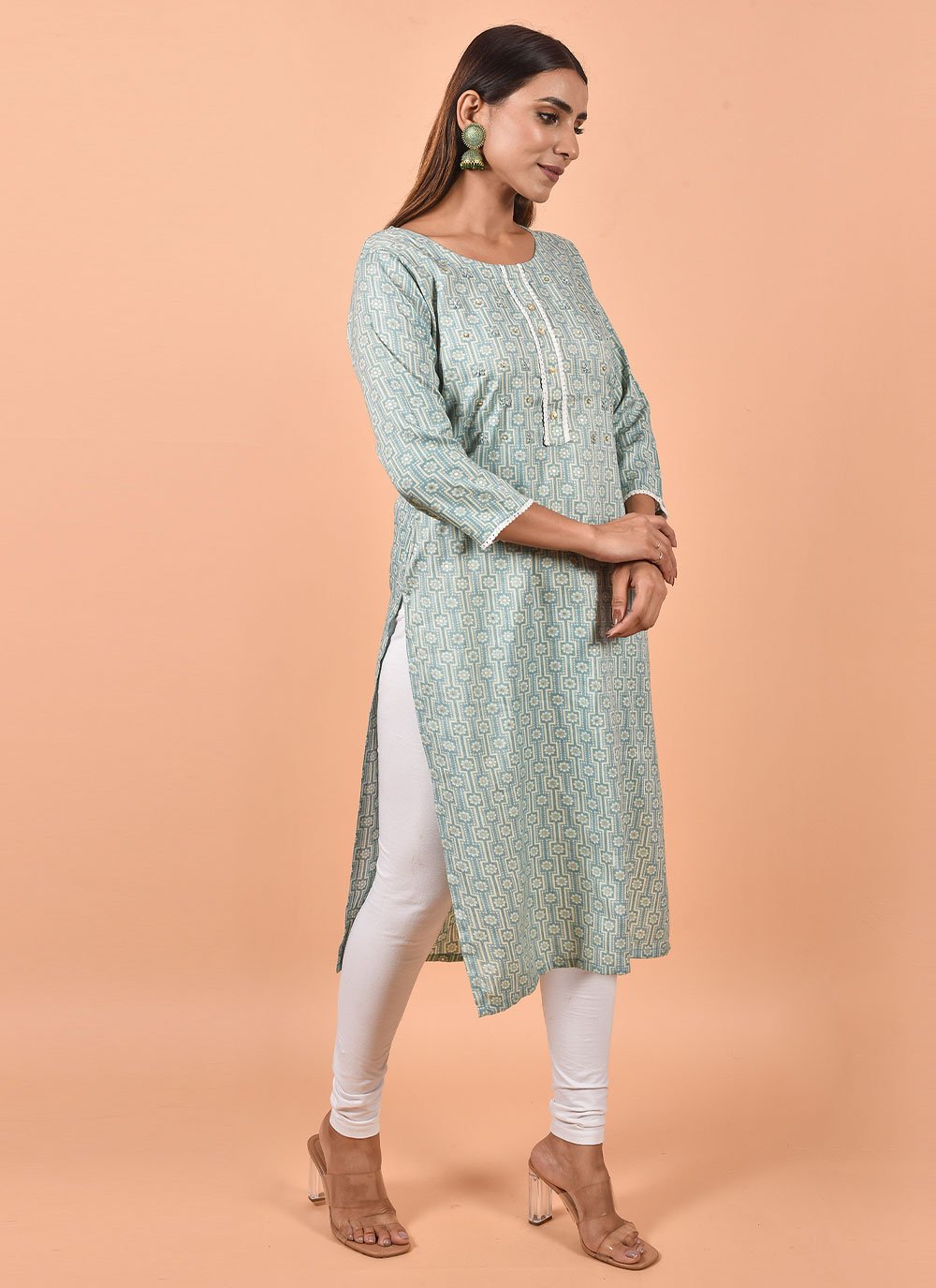 Party Wear Kurti Cotton Blue Print Kurtis