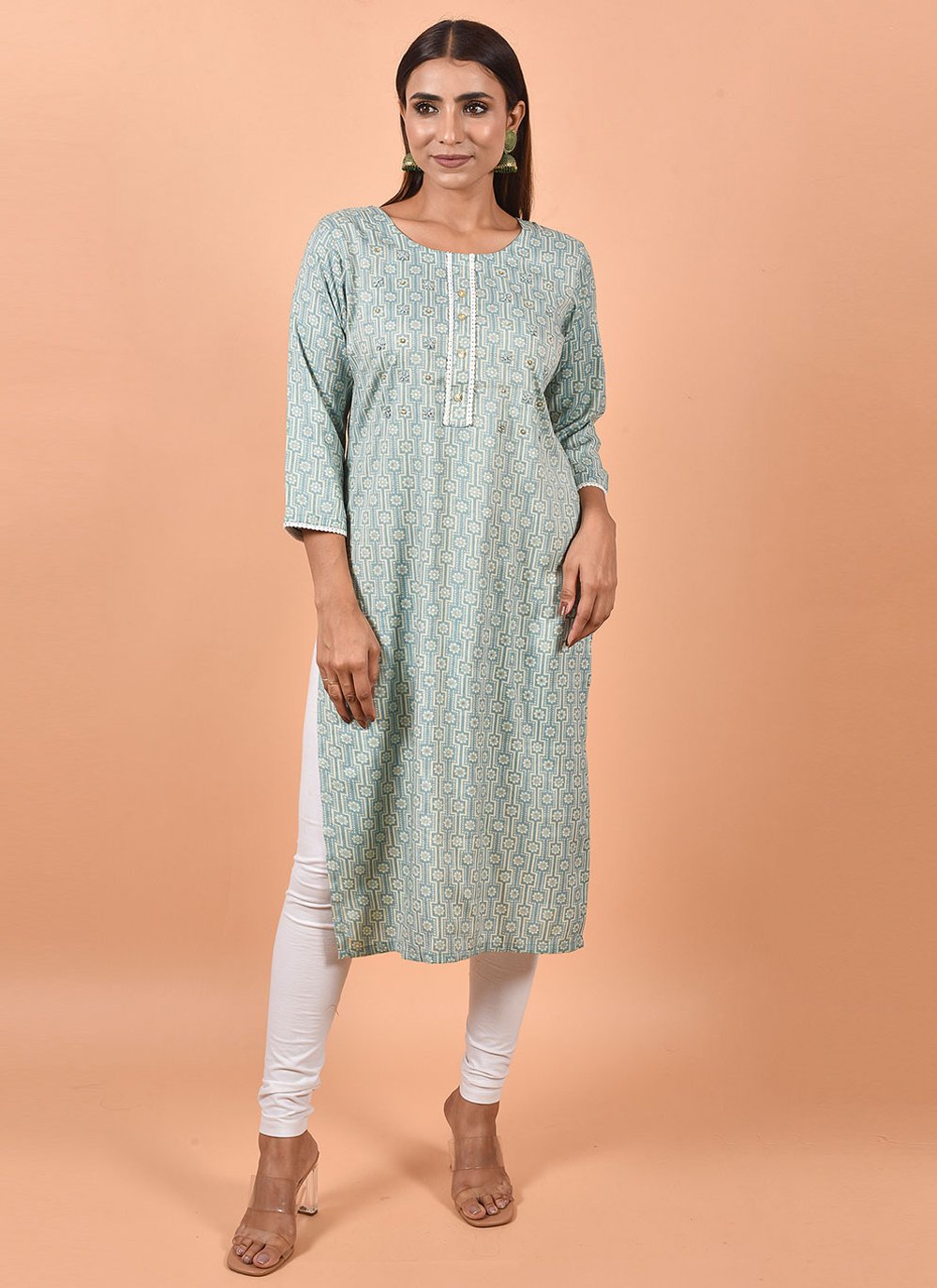 Party Wear Kurti Cotton Blue Print Kurtis