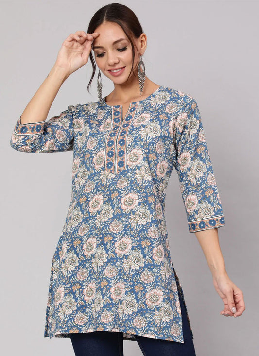 Party Wear Kurti Cotton Multi Colour Print Kurtis