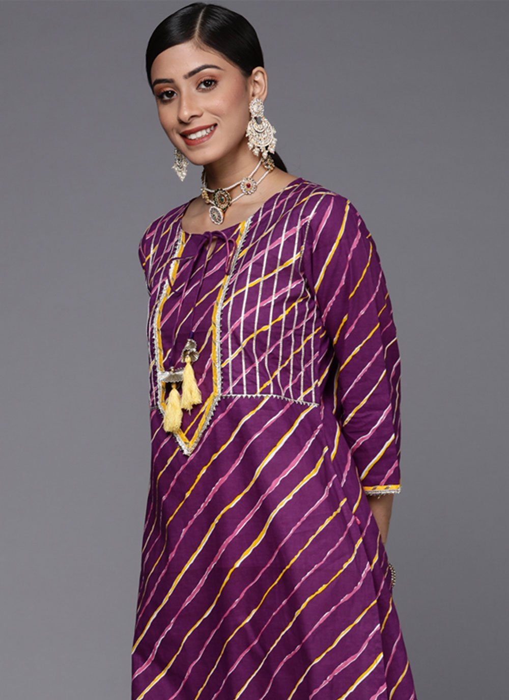 Party Wear Kurti Cotton Purple Print Kurtis