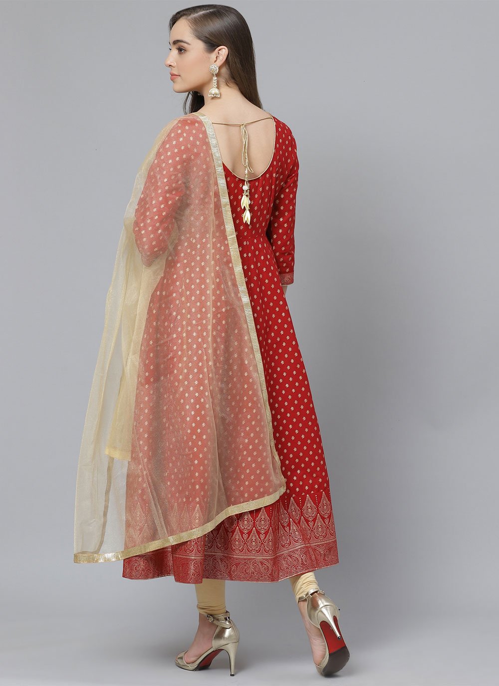 Salwar Suit Cotton Red Print Salwar Kameez