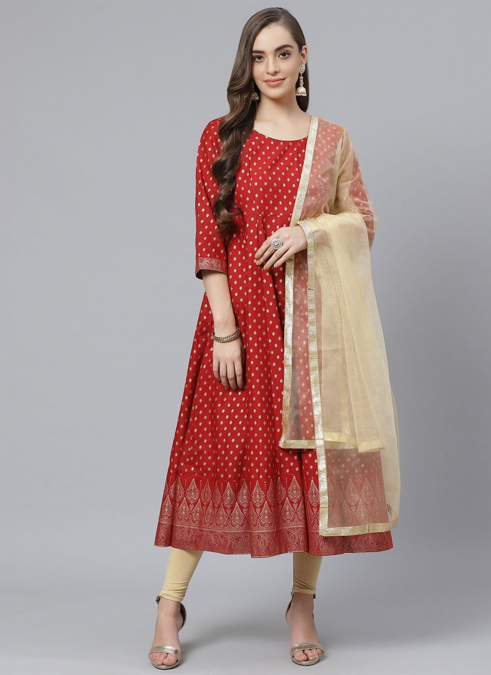 Salwar Suit Cotton Red Print Salwar Kameez