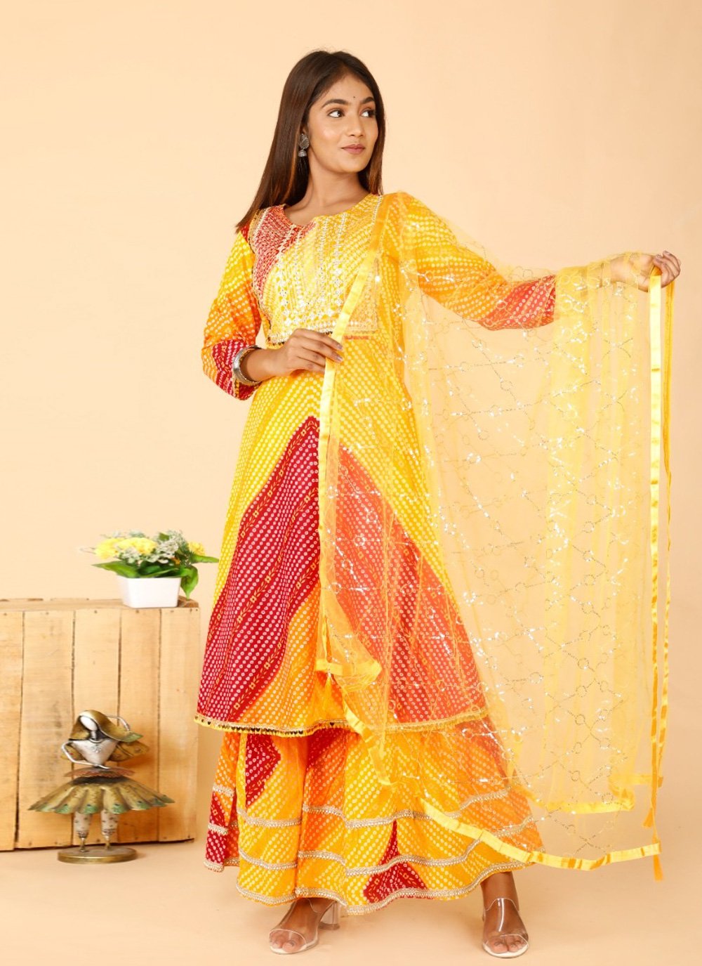 Salwar Suit Cotton Red Yellow Print Salwar Kameez