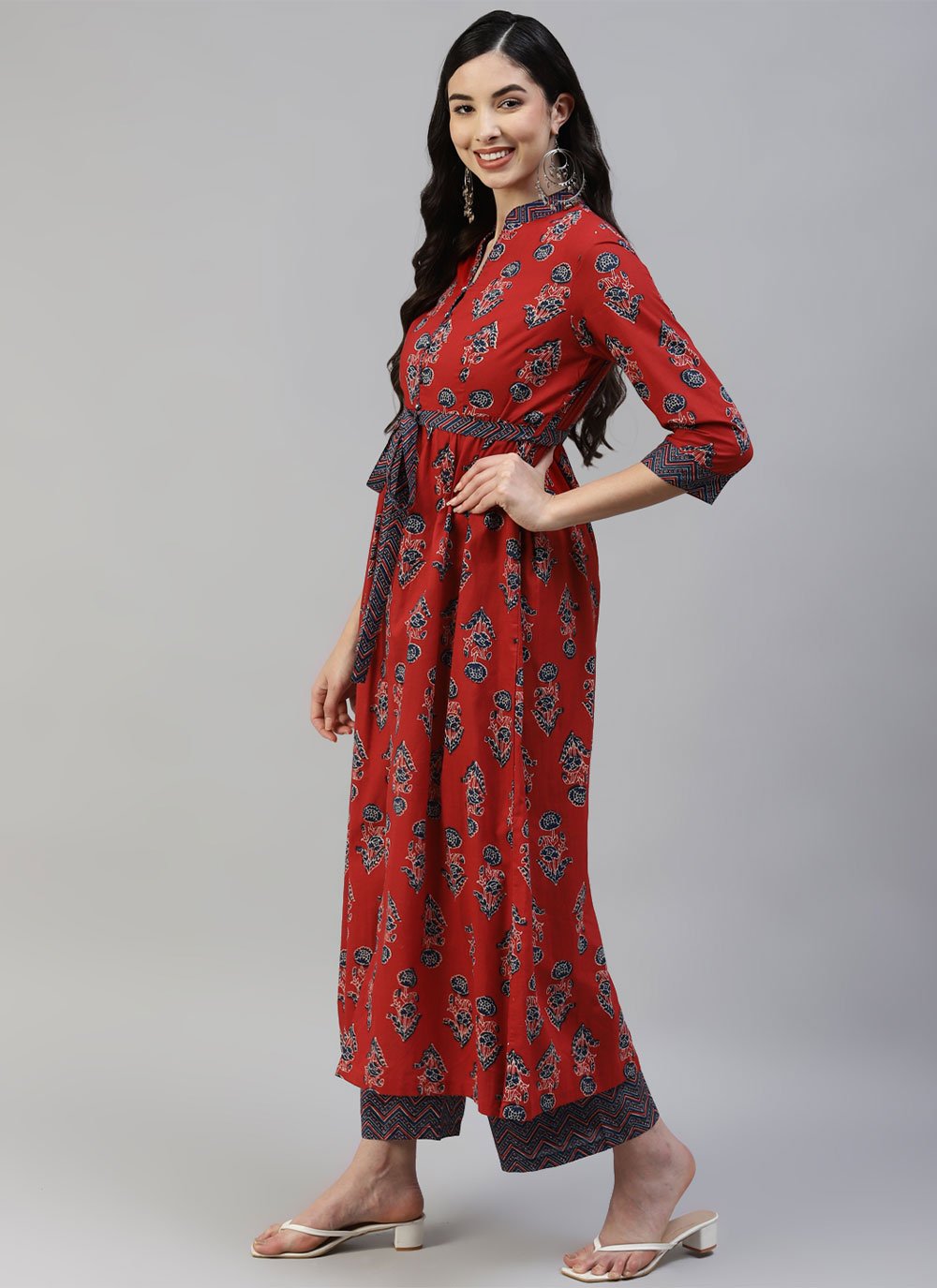 Salwar Suit Cotton Red Print Salwar Kameez