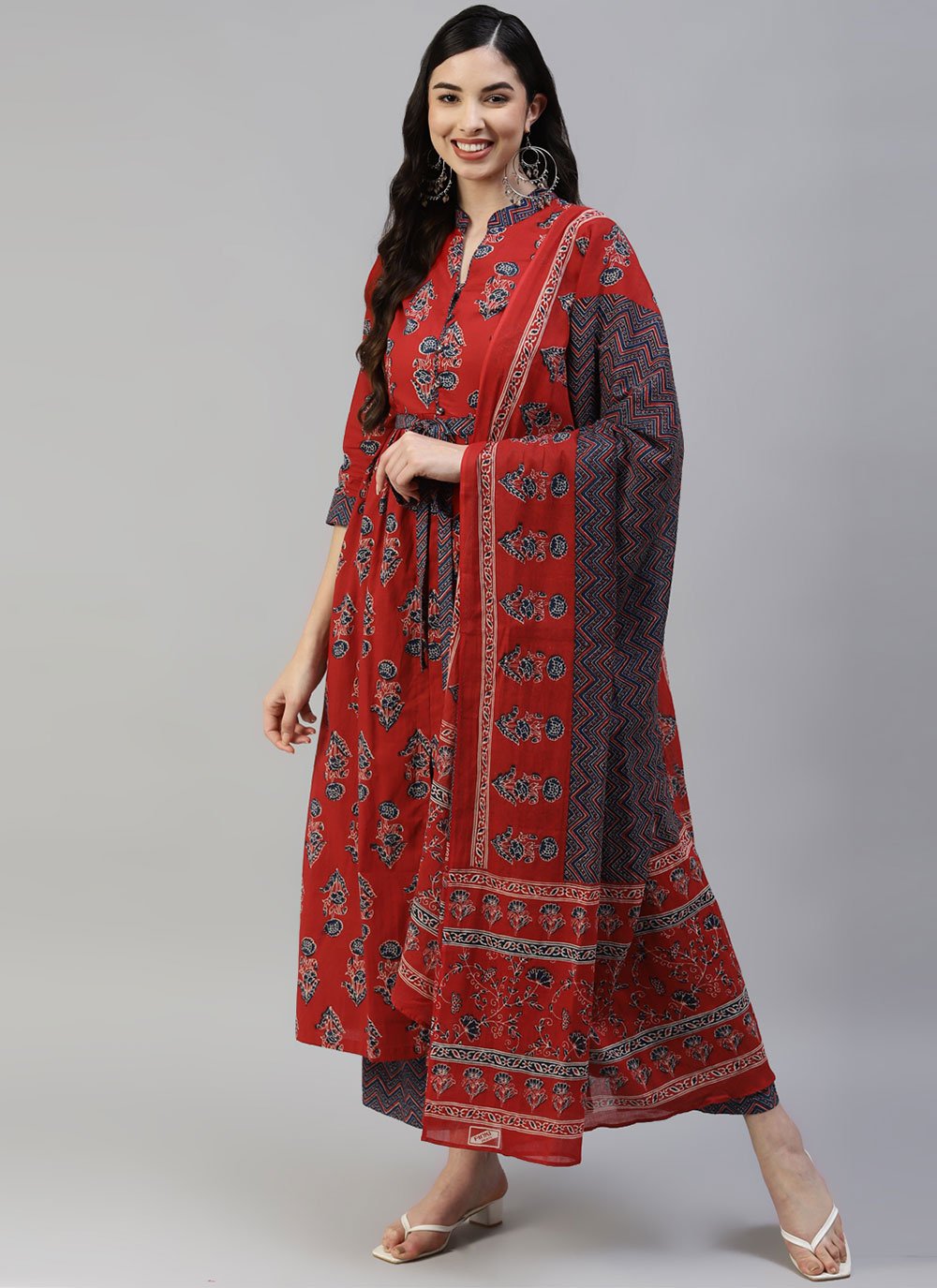 Salwar Suit Cotton Red Print Salwar Kameez