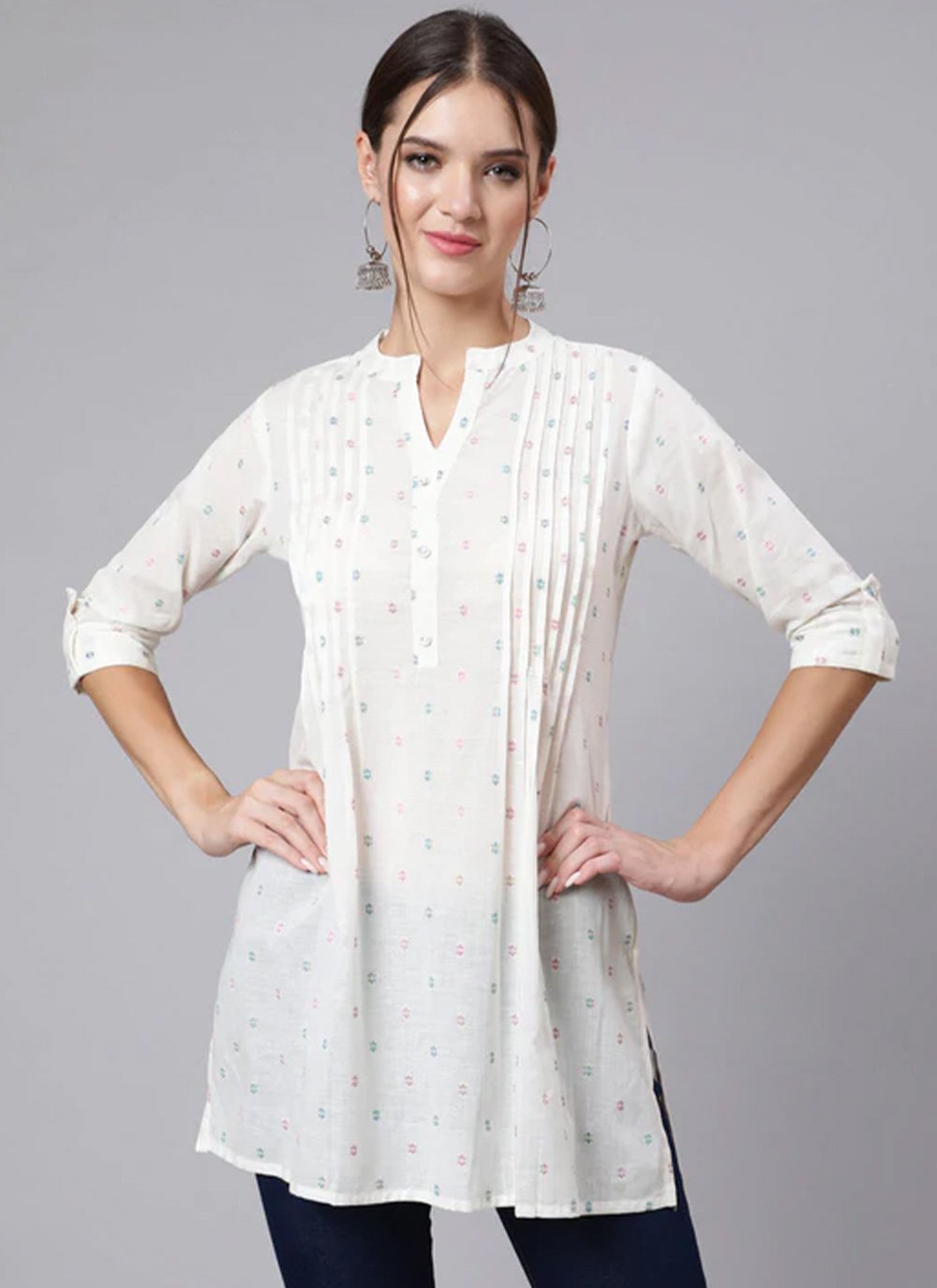 Casual Kurti Cotton White Print Kurtis