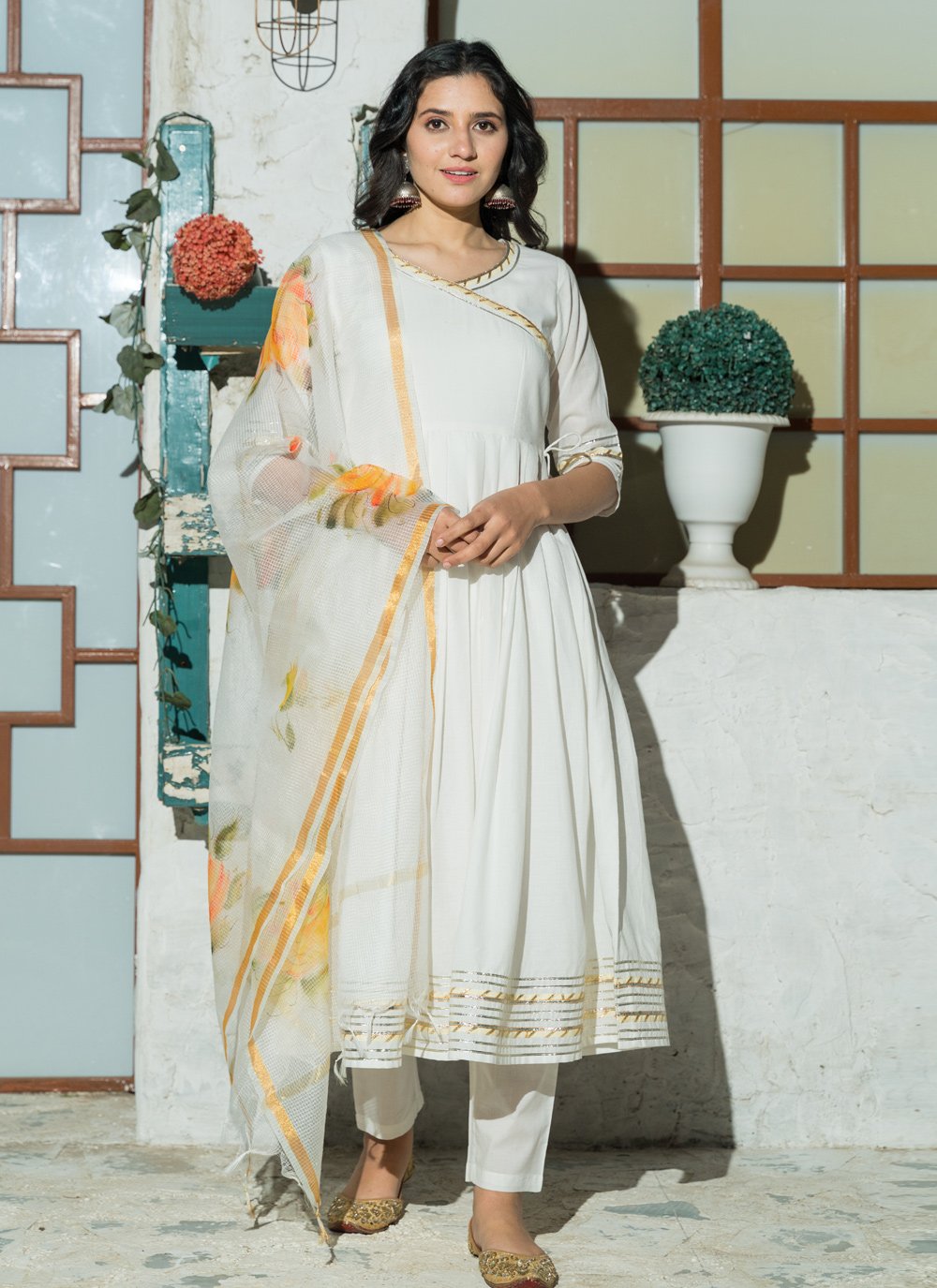 Pant Style Suit Cotton White Lace Salwar Kameez