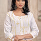 Party Wear Kurti Cotton White Print Kurtis