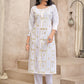 Party Wear Kurti Cotton White Print Kurtis