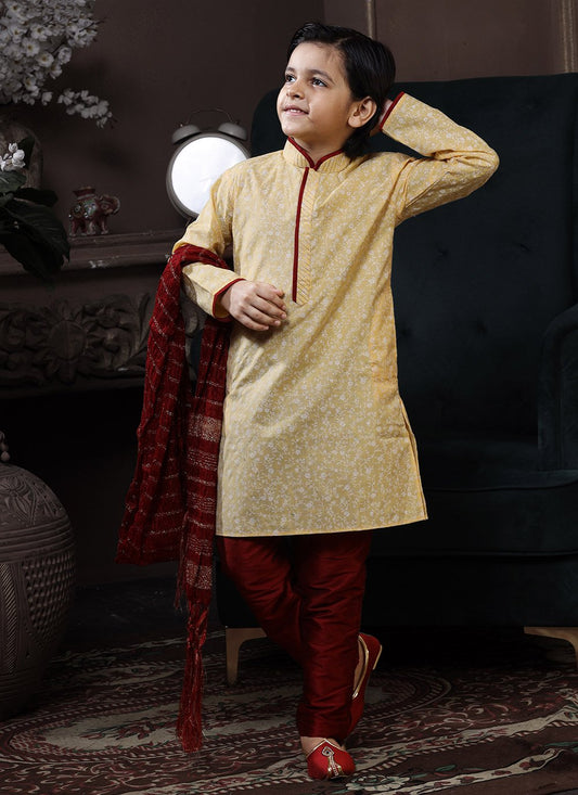 Kurta Pyjama Cotton Yellow Print Kids