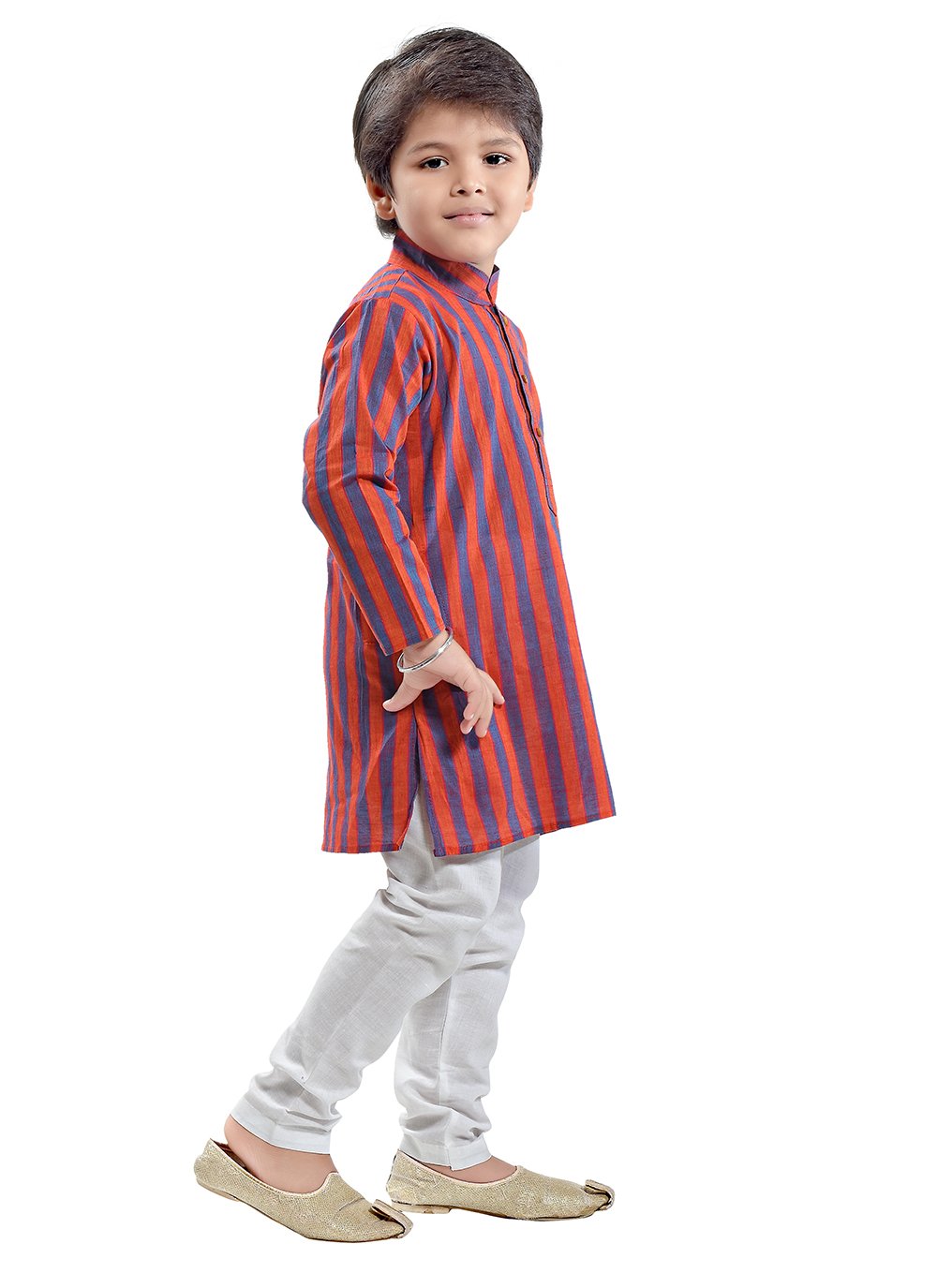 Kurta Pyjama Cotton Grey Rust Print Kids