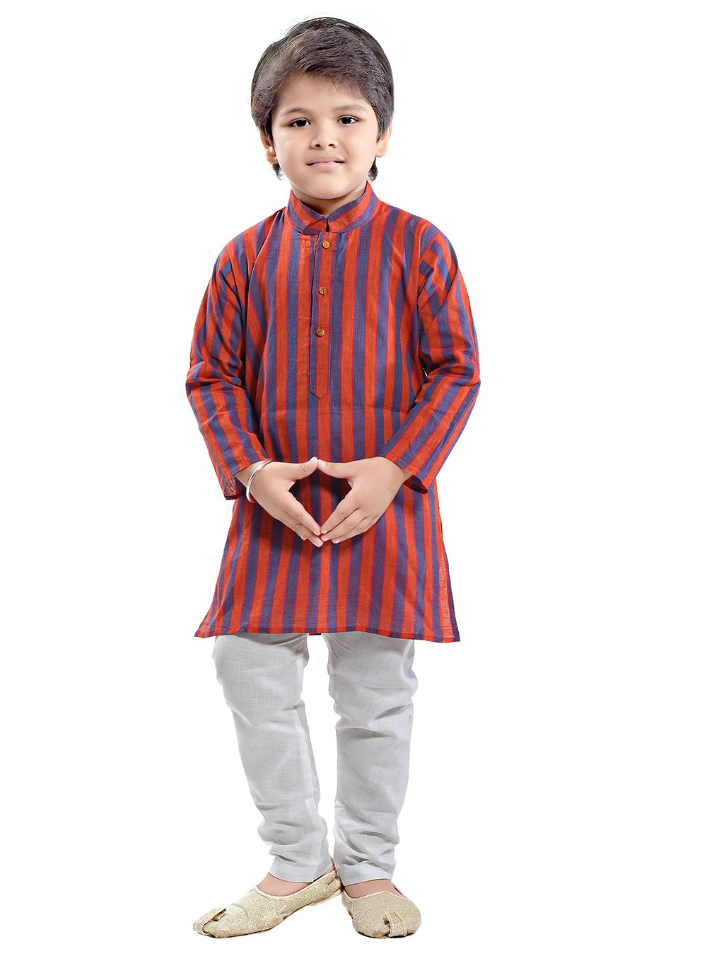 Kurta Pyjama Cotton Grey Rust Print Kids