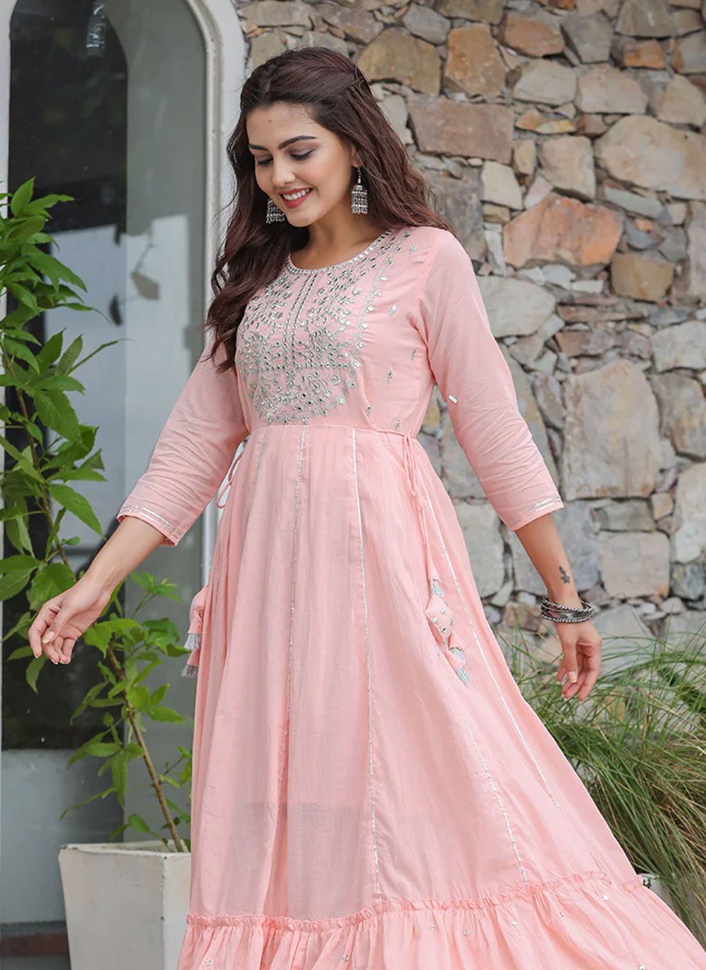 Gown Cotton Pink Embroidered Gown