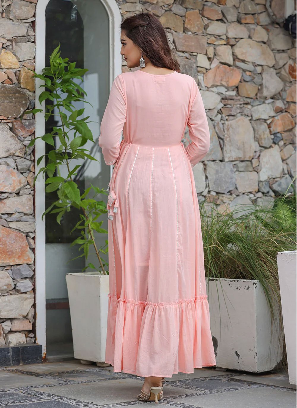 Gown Cotton Pink Embroidered Gown