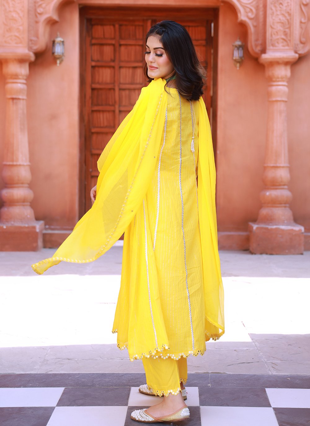 Salwar Suit Cotton Yellow Fancy Work Salwar Kameez