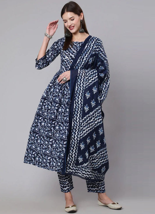 Salwar Suit Cotton Blue Print Salwar Kameez