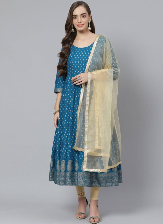 Salwar Suit Cotton Turquoise Print Salwar Kameez