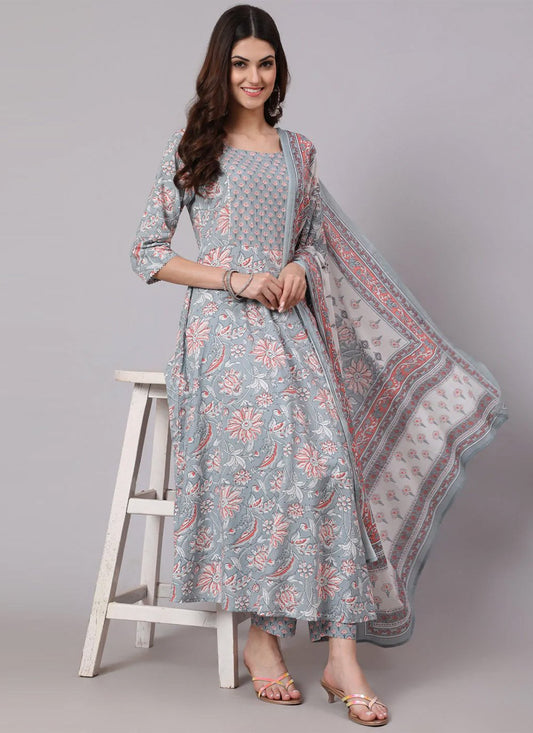 Salwar Suit Cotton Blue Print Salwar Kameez