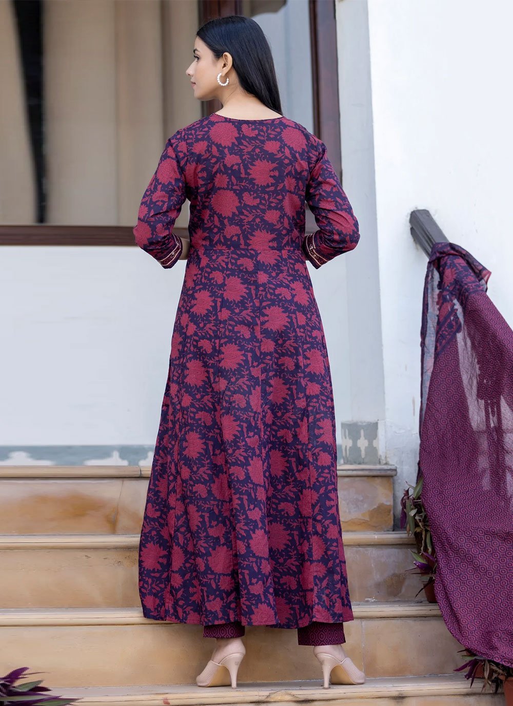 Salwar Suit Cotton Blue Magenta Mirror Salwar Kameez