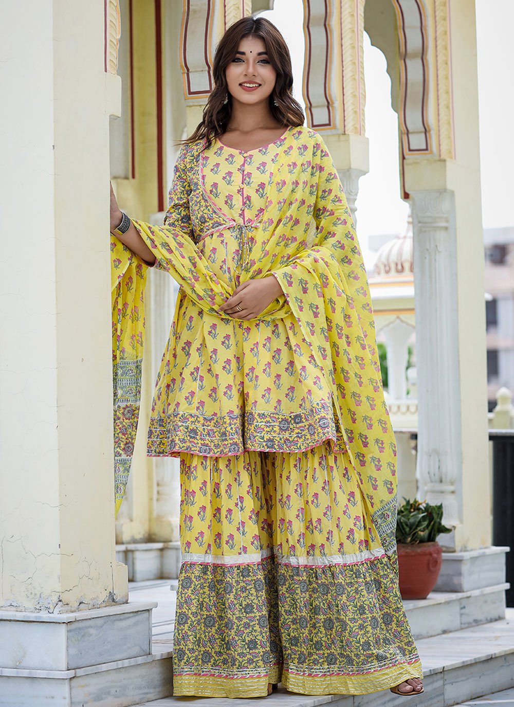 Salwar Suit Cotton Yellow Print Salwar Kameez