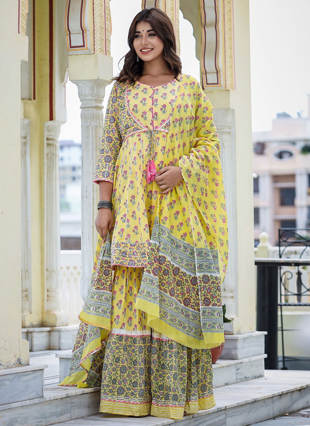 Salwar Suit Cotton Yellow Print Salwar Kameez