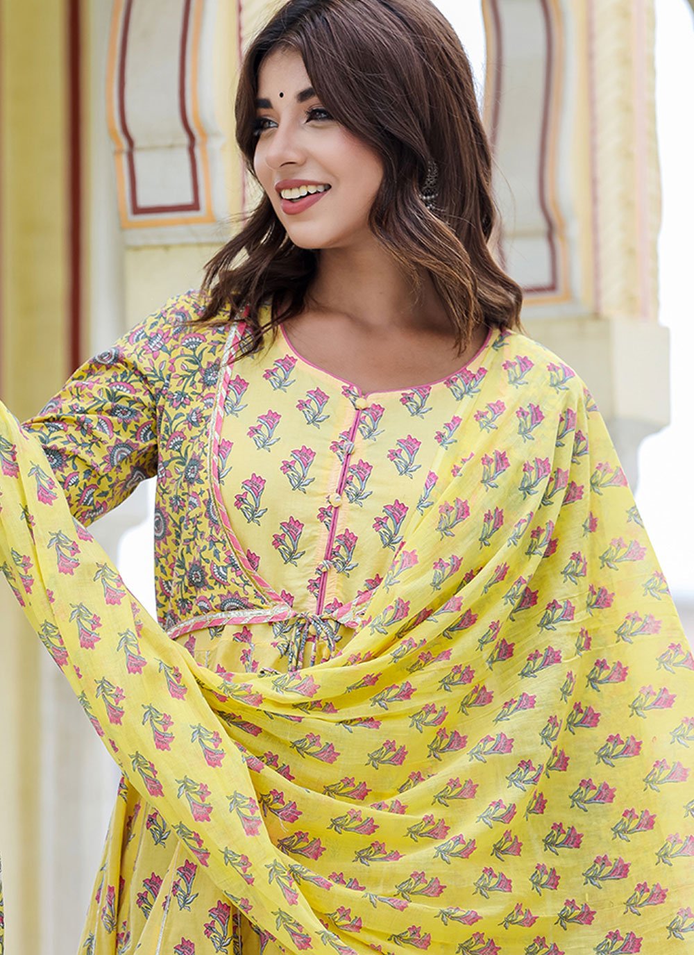 Salwar Suit Cotton Yellow Print Salwar Kameez