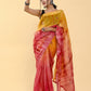 Shaded Saree Cotton Red Yellow Lace Saree