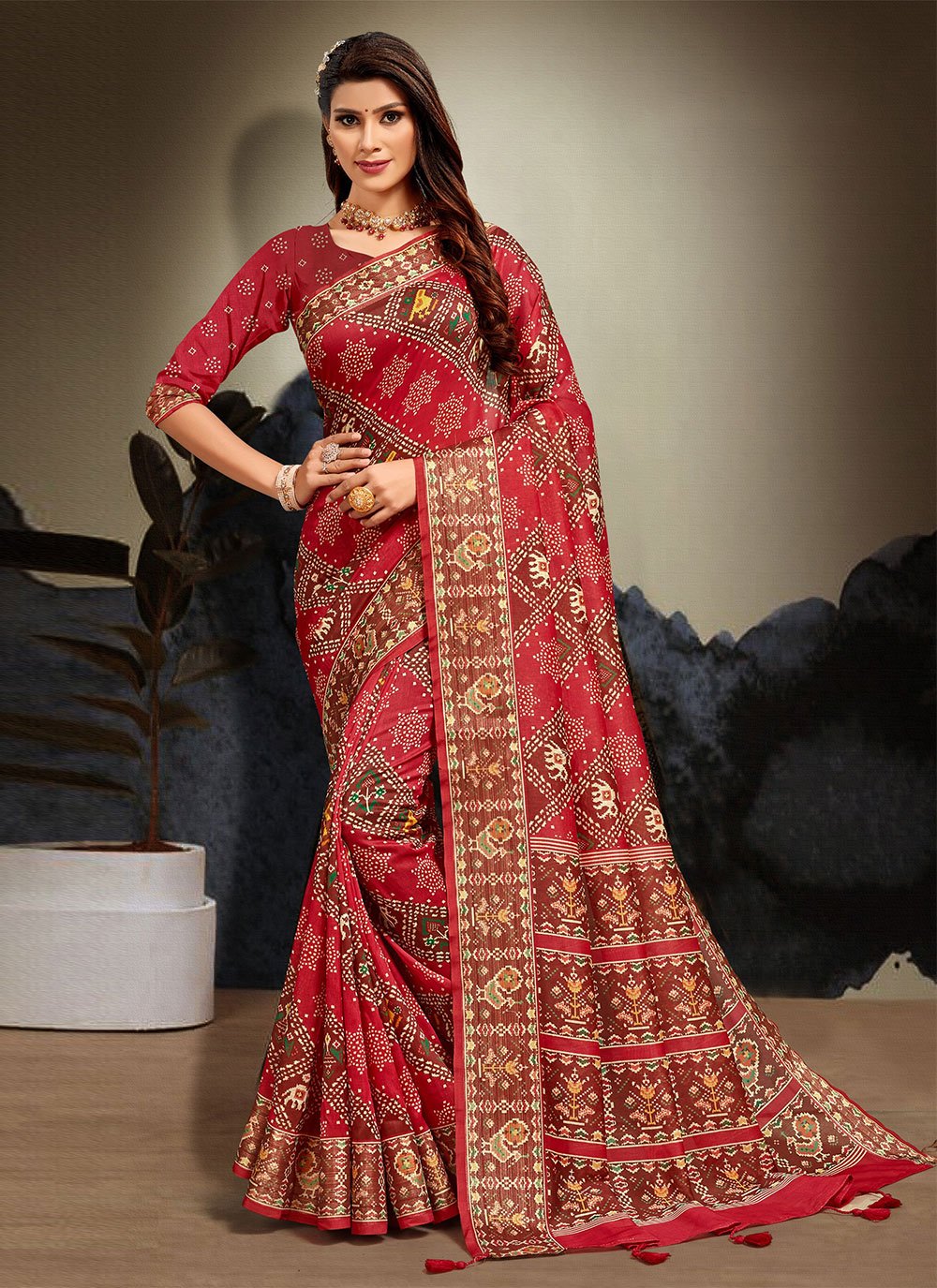 Classic Cotton Red Print Saree