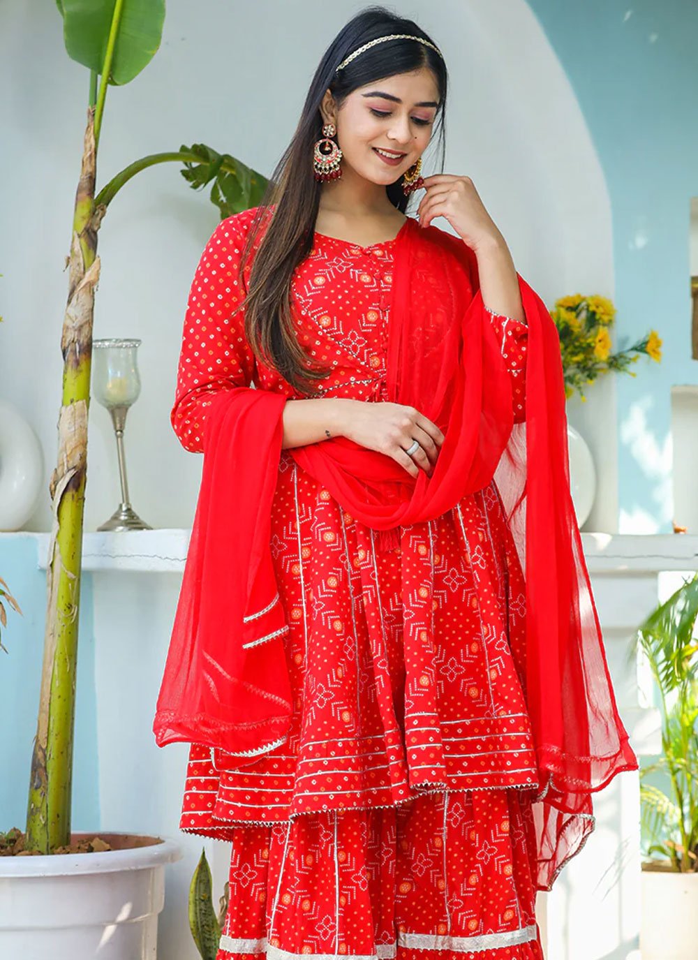 Trendy Suit Cotton Red Print Salwar Kameez