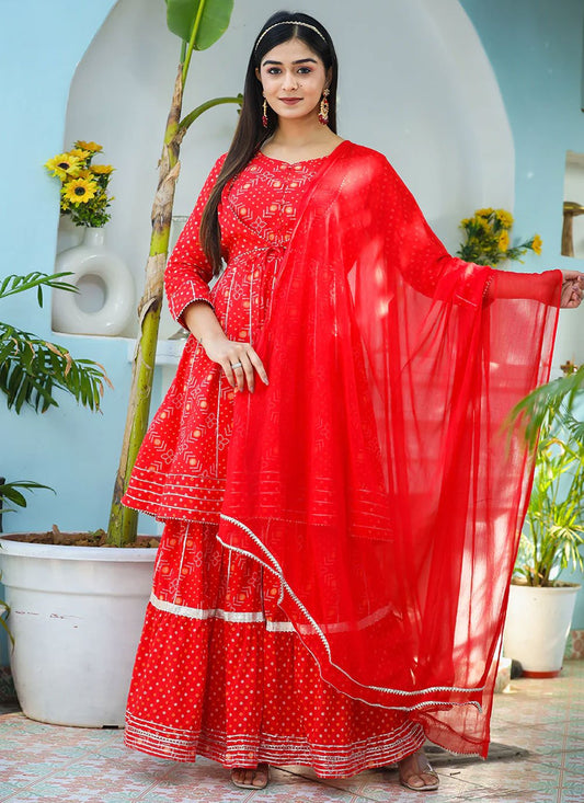 Trendy Suit Cotton Red Print Salwar Kameez