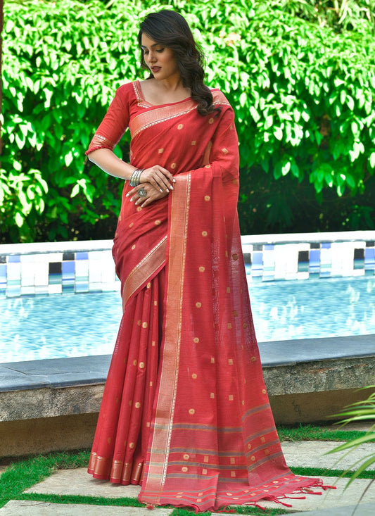 Classic Cotton Red Weaving Saree