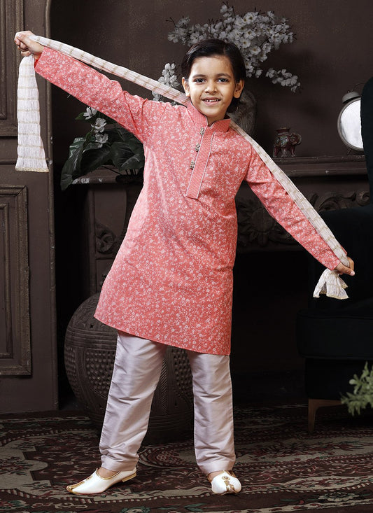 Kurta Pyjama Cotton Pink Print Kids