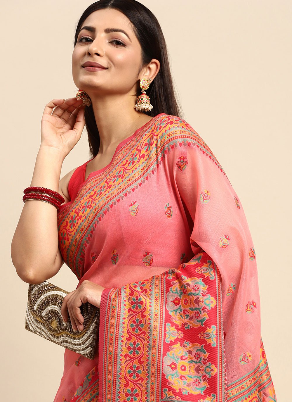 Trendy Saree Cotton Pink Woven Saree