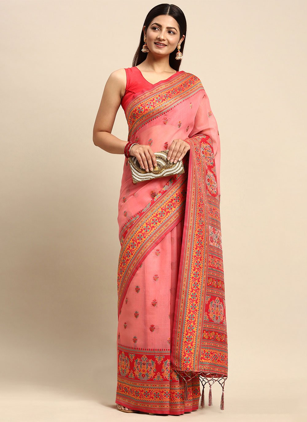 Trendy Saree Cotton Pink Woven Saree