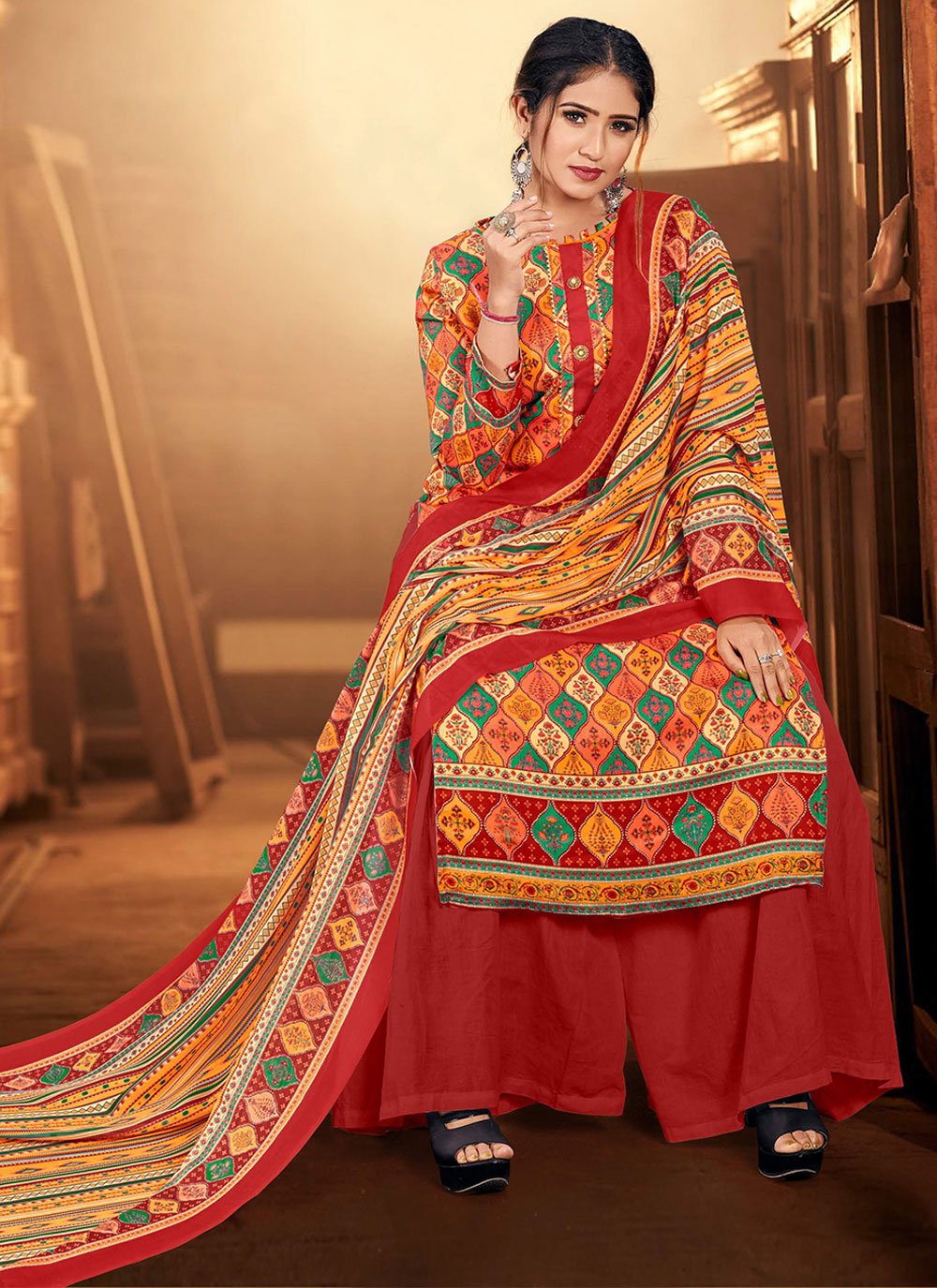 Salwar Suit Cotton Multi Colour Digital Print Salwar Kameez