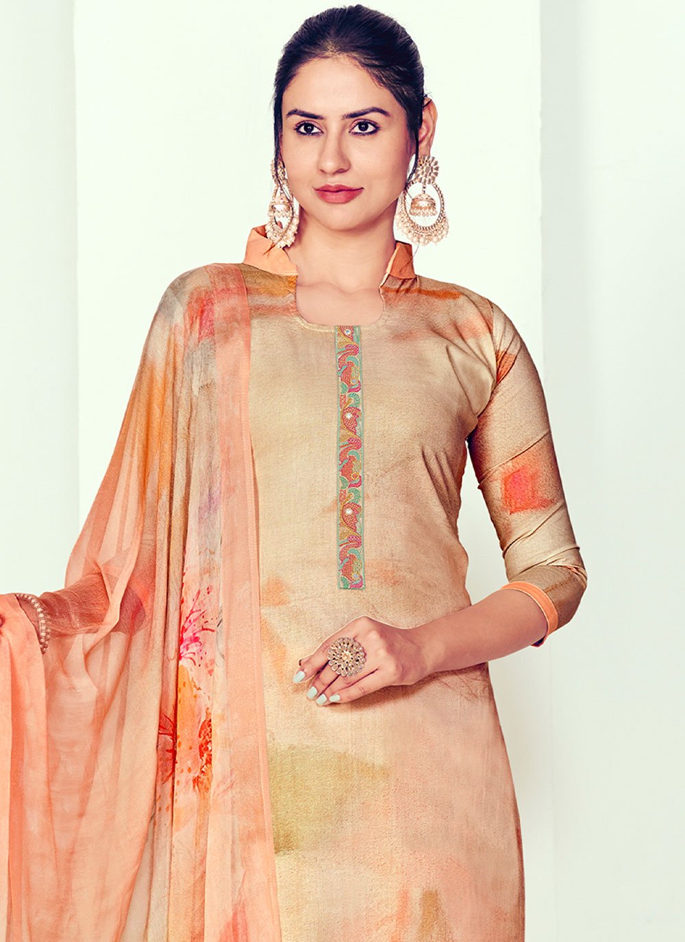 Salwar Suit Cotton Peach Digital Print Salwar Kameez