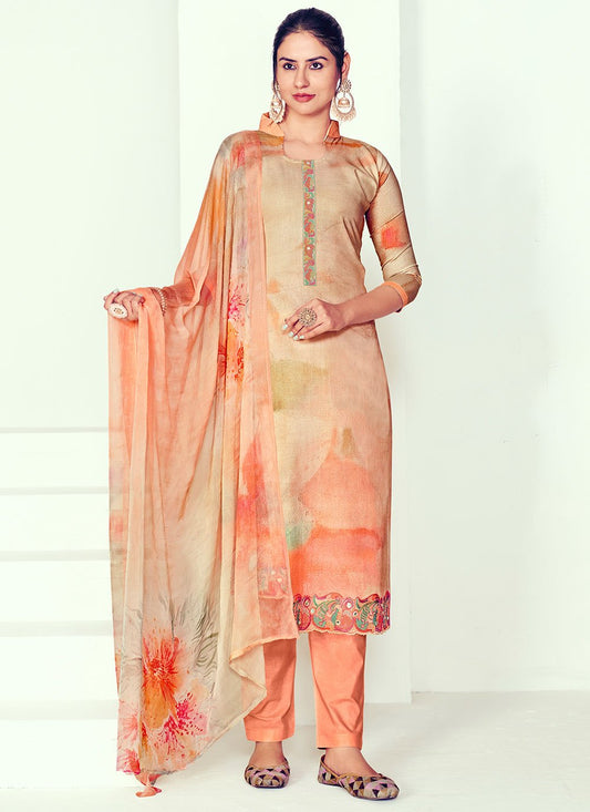 Salwar Suit Cotton Peach Digital Print Salwar Kameez