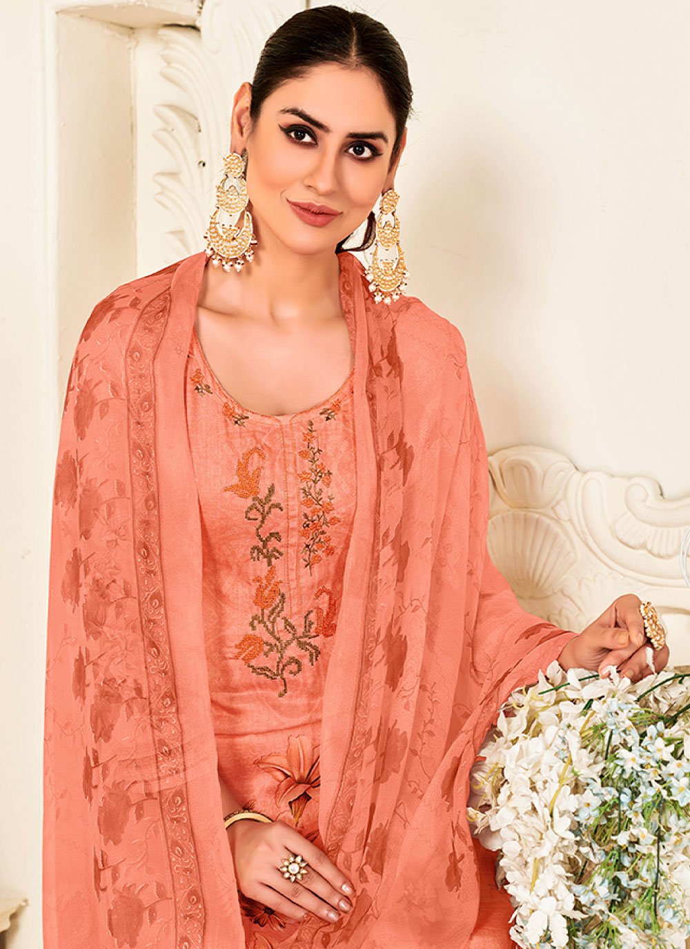 Salwar Suit Cotton Peach Embroidered Salwar Kameez