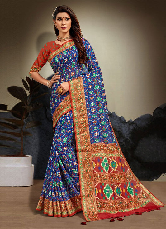 Classic Cotton Blue Print Saree