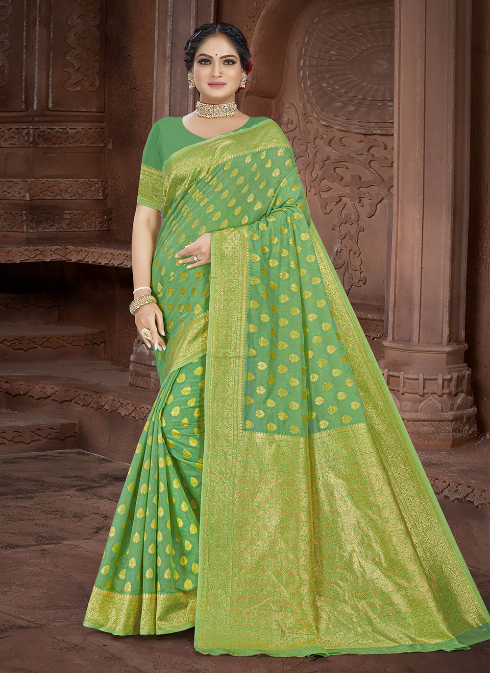 Classic Cotton Green Weaving Saree