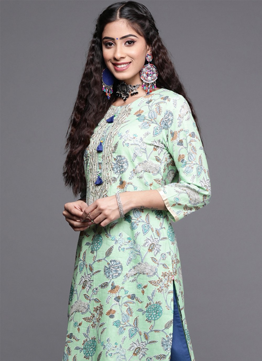 Salwar Suit Cotton Sea Green Print Salwar Kameez