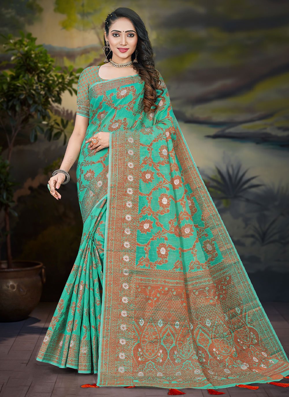 Classic Cotton Sea Green Zari Saree