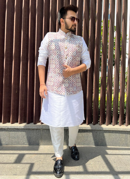 Nehru Jackets Cotton Multi Colour Embroidered Mens