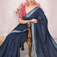 Classic Cotton Blue Plain Saree