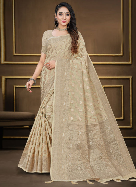 Classic Cotton Silk Beige Woven Saree