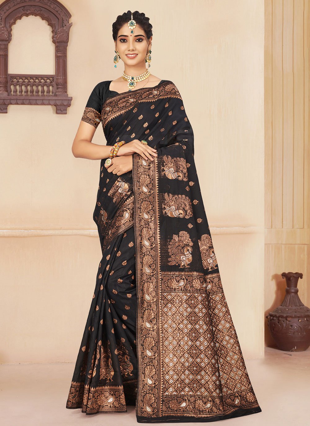 Casual Cotton Silk Black Embroidered Saree