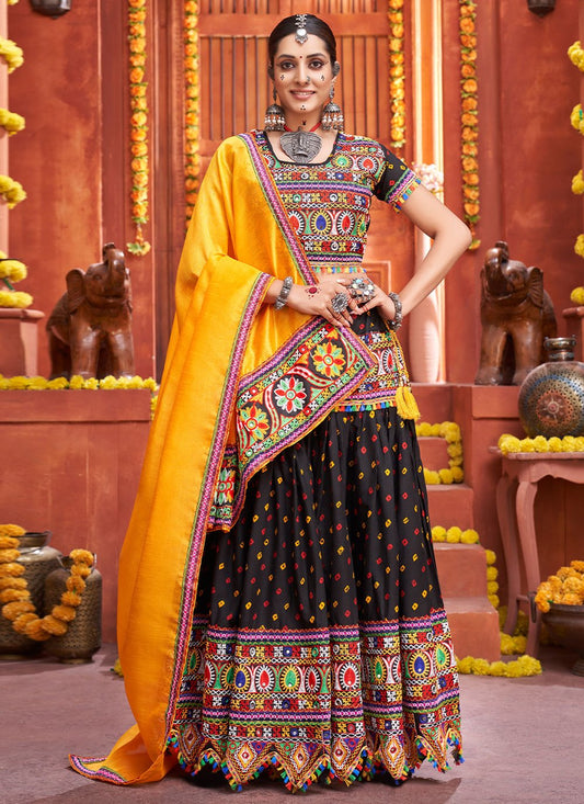 Lehenga Choli Cotton Silk Black Embroidered Lehenga Choli