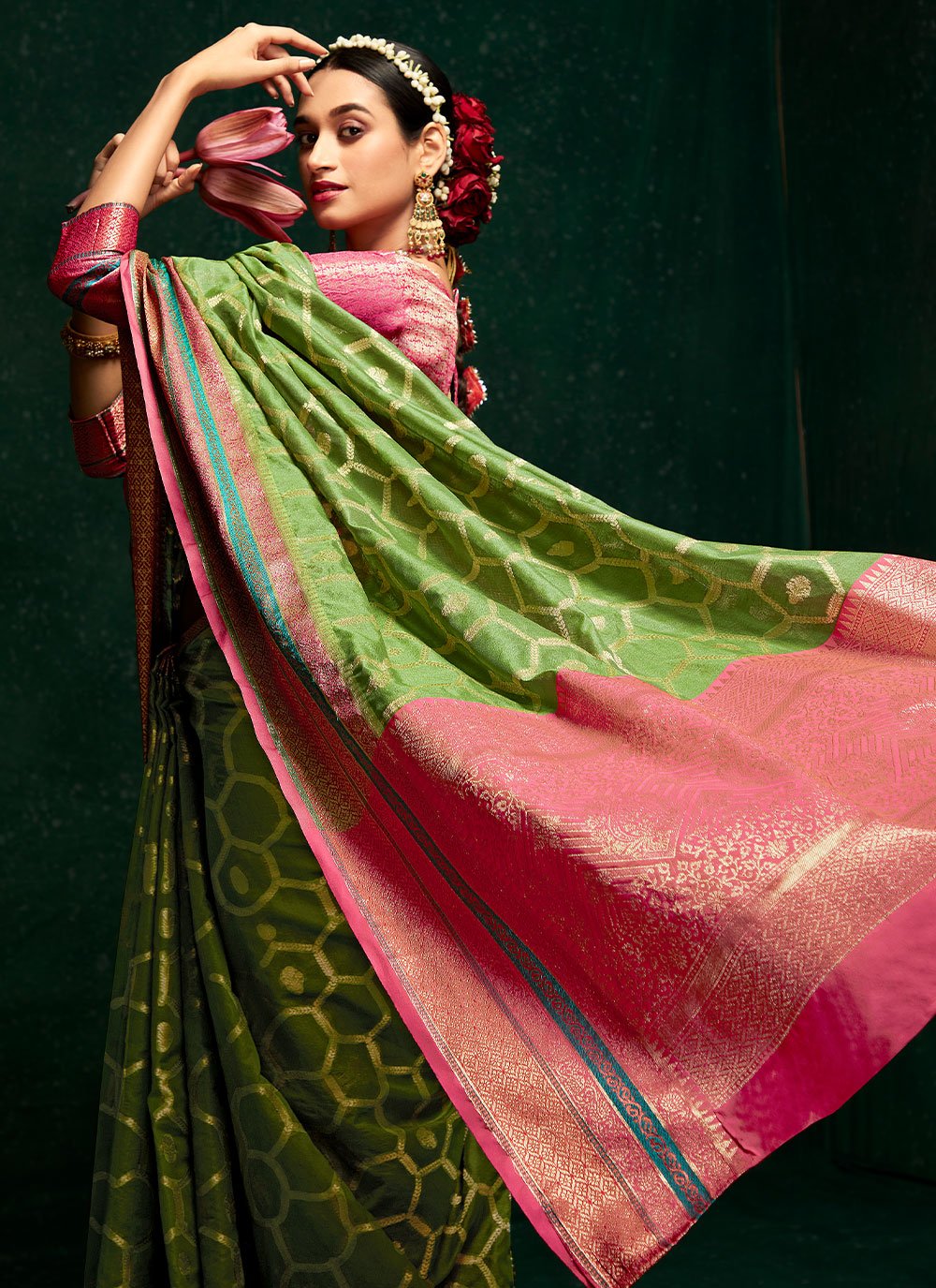 Classic Cotton Silk Green Patch Border Saree