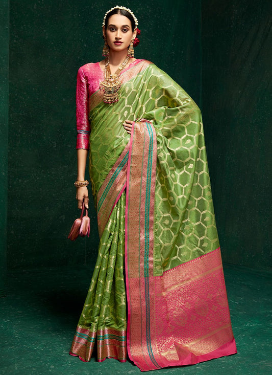 Classic Cotton Silk Green Patch Border Saree