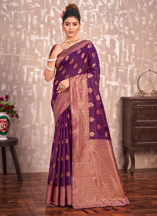 Traditional Saree Cotton Silk Purple Embroidered Saree